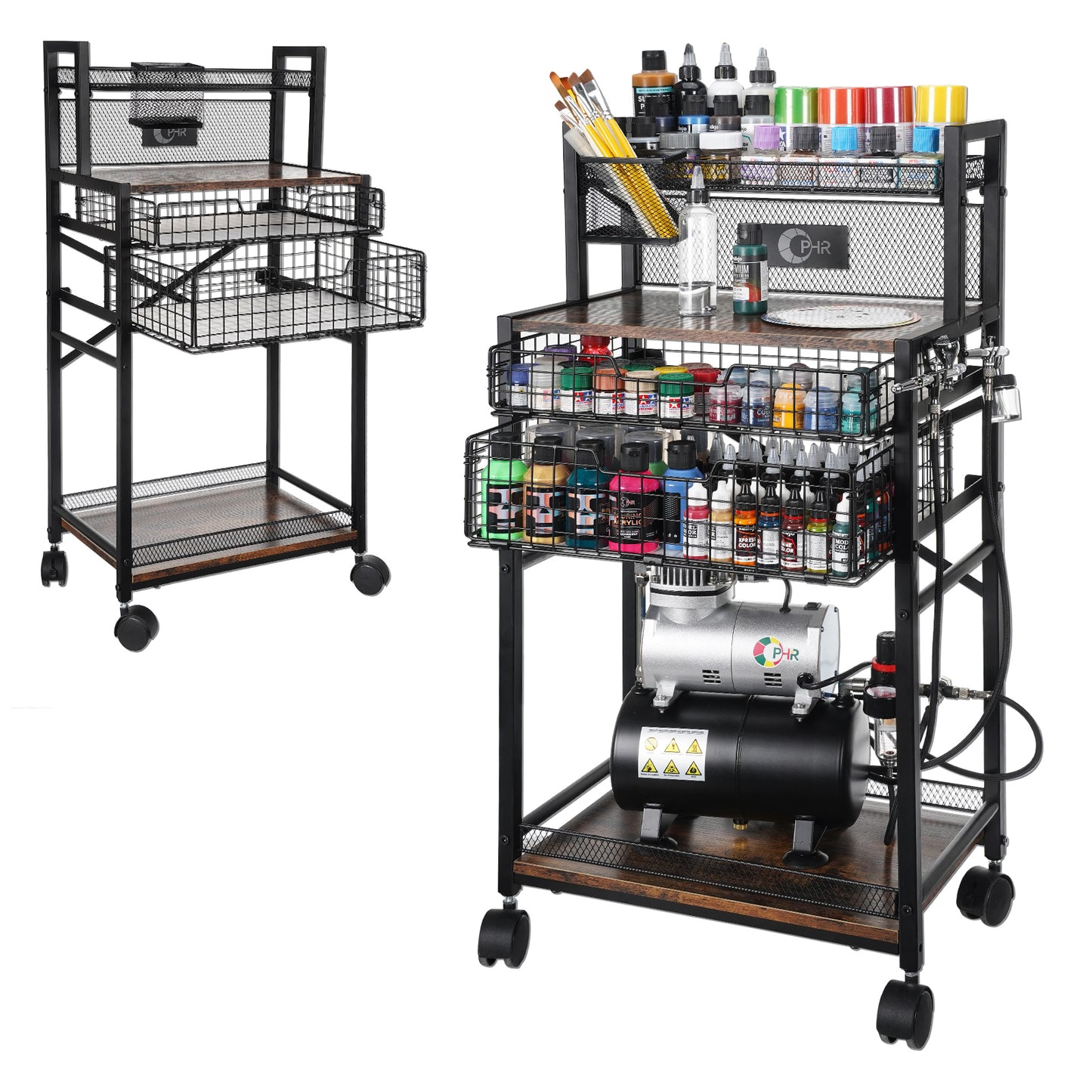 OPHIR 5 Tiers Art Cart, Airbrush Paint Storage Cart with 2 Air Brush Holders for Airbrush Compressor Kit