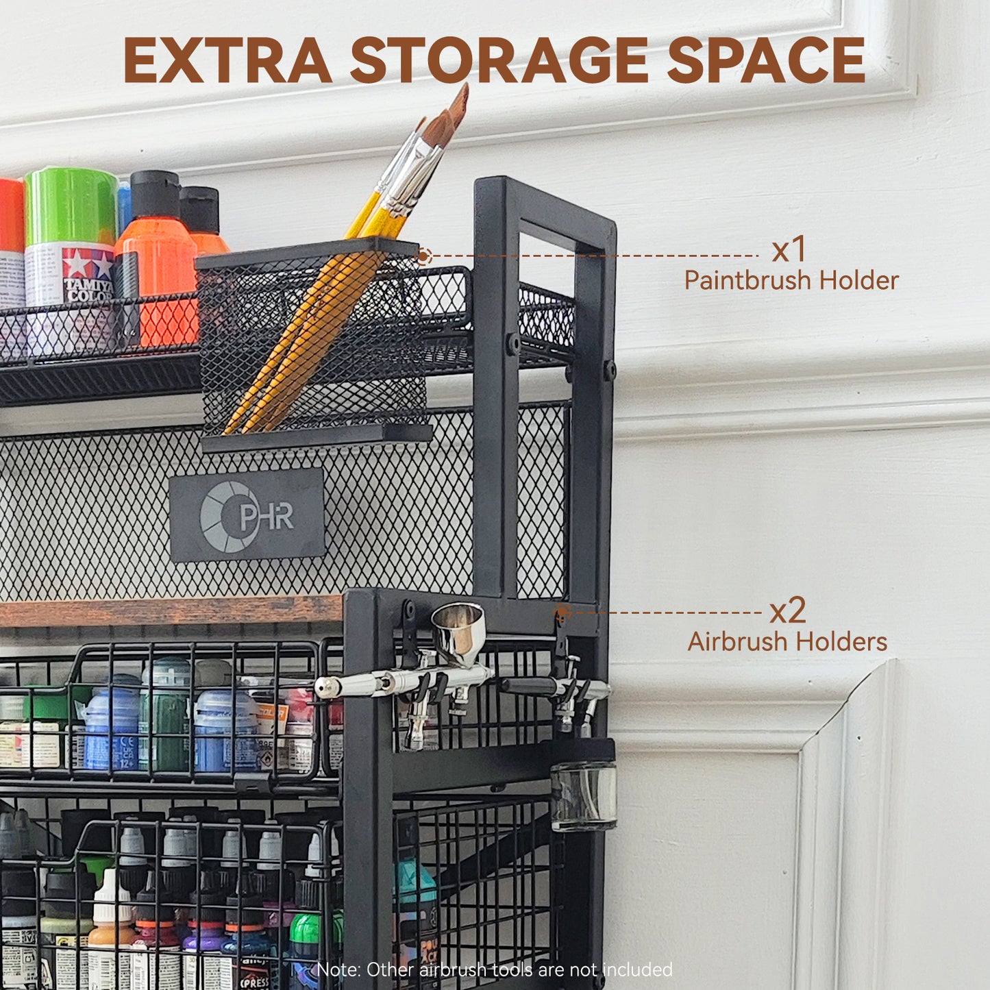 OPHIR 5 Tiers Art Cart, Airbrush Paint Storage Cart with 2 Air Brush Holders for Airbrush Compressor Kit