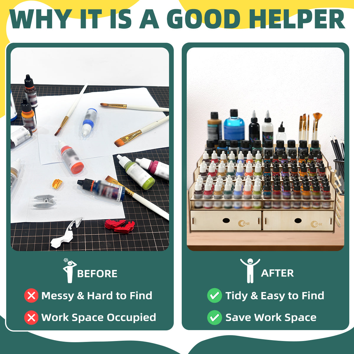 OPHIR Paint Storage Rack Compatible for Vallejo Paint, Wooden Miniature Paint Holder Organizer for Acrylic Miniature Paint Set