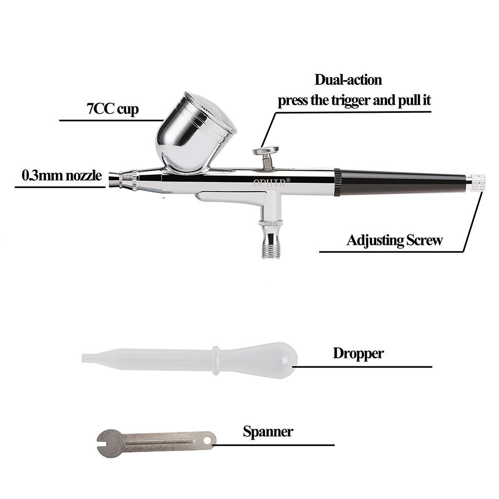 OPHIR New Air Brush Premium Dual Action Airbrush 0.3mm Nozzle Professional Spray Gun Model Body Art Paint Tool Kit