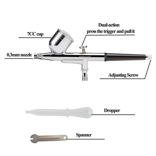 OPHIR New Air Brush Premium Dual Action Airbrush 0.3mm Nozzle Professional Spray Gun Model Body Art Paint Tool Kit
