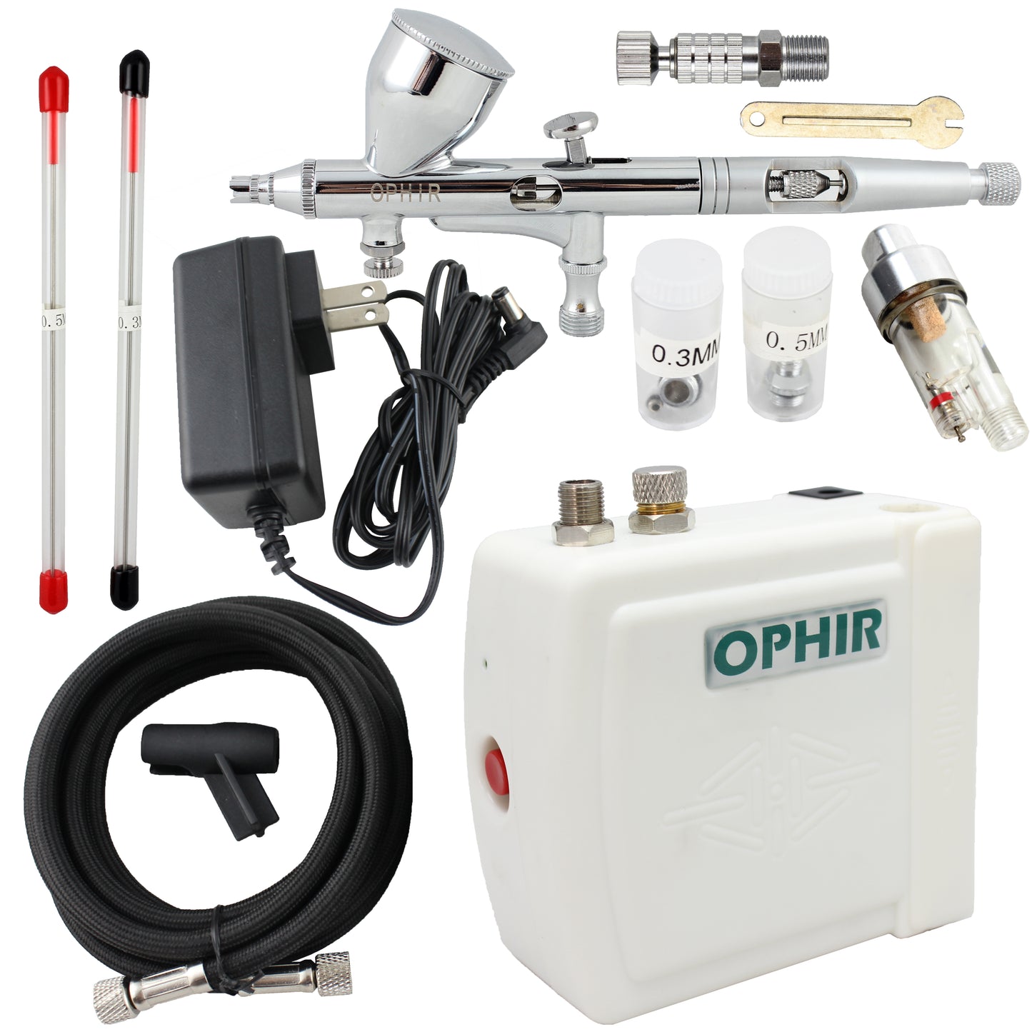 OPHIR 100V-240V Mini Air Airbrush Compressor Kit 3 Tips Dual-Action Airbrush for Model Crafts Painting Cake Decoration