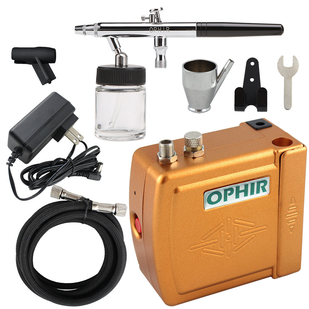 OPHIR 0.35mm Nozzle Dual-Action Airbrush Kit 12V DC Mini Airbrush Compressor for Hobby Model Painting Temporary Tattoo Body Art