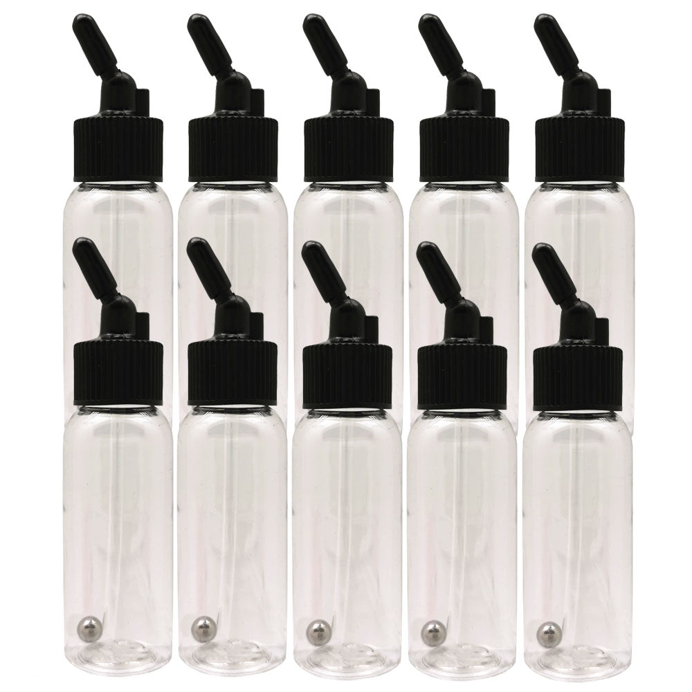 OPHIR 10X Dual-Action Siphon Bottle with Rubber Caps & Stainless Steel Balls Plastic Bottle Jars for Most of Down-Pot Airbrushes