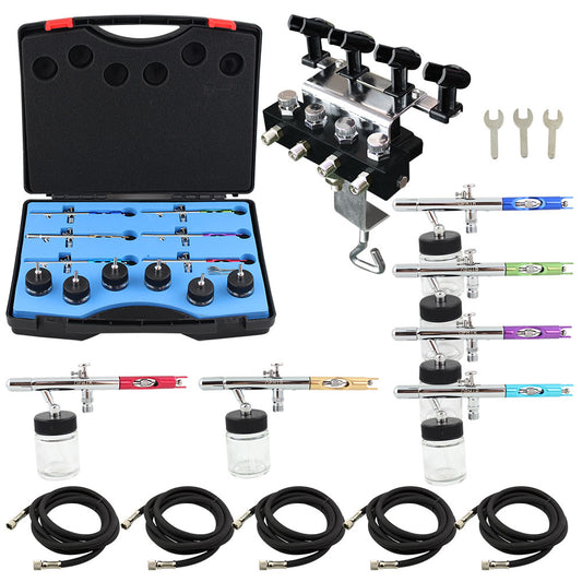 OPHIR Dual Action Airbrush Kit with 6 Pcs 0.35mm Airbrush and Airbrush Holders for Crafts Hobby Tattoo Painting