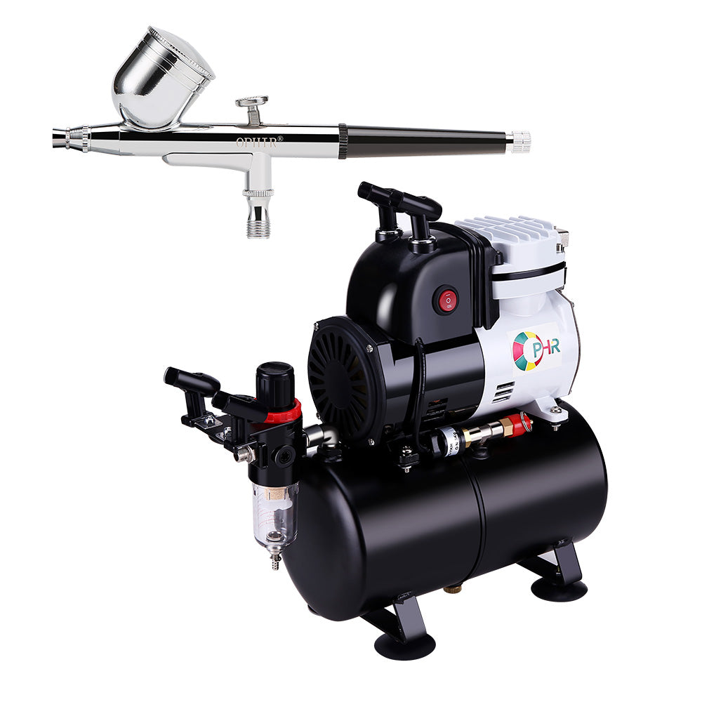 OPHIR Single Cylinder Piston Air Compressor with Air Tank & Extra Cooling Fan 0.3mm Airbrush Kit For Tattoo Model Craft Wall Painting 86PSI