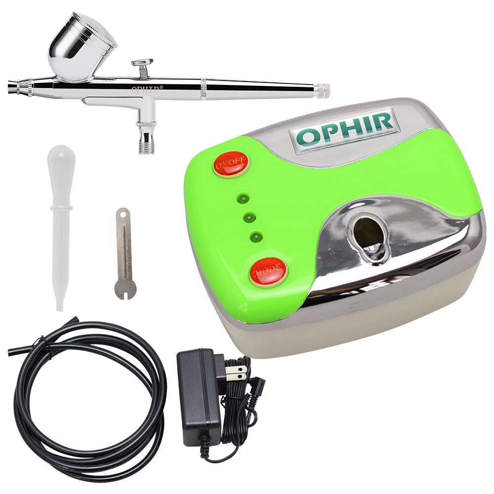 OPHIR Portable 12V DC Mini Air Compressor Kit with Dual Action Airbrush for Body Painting Nail Art Baking Car Model Spray Gun Set