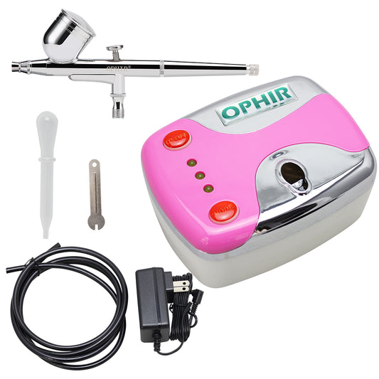 OPHIR Portable 12V DC Mini Air Compressor Kit with Dual Action Airbrush for Body Painting Nail Art Baking Car Model Spray Gun Set