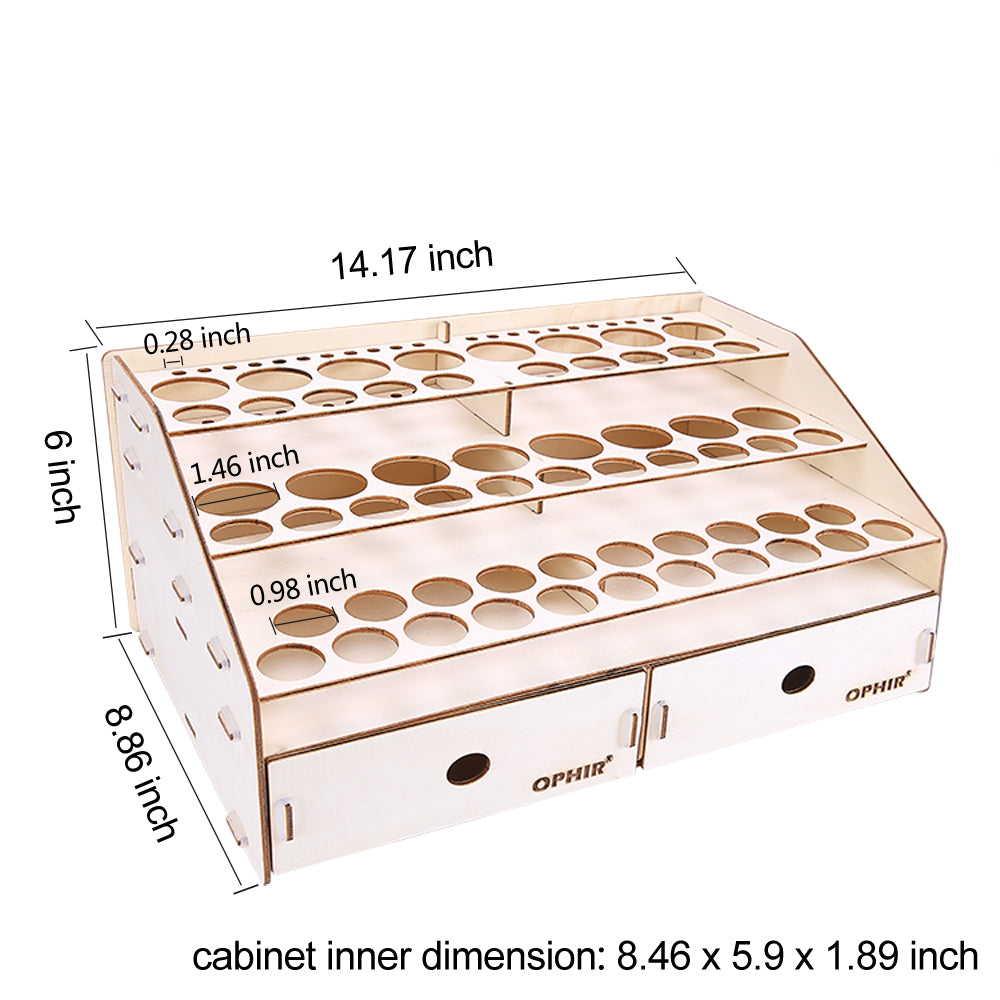 OPHIR Wooden Paint Rack Stand Pigment Bottle Tool Storage with Cabinet Holder Organizer for 58 Bottles of Paints
