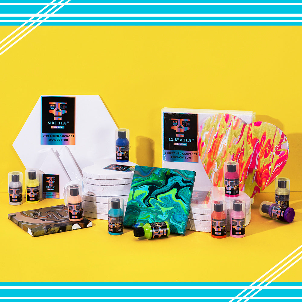 OPHIR 4X Stretched Cotton Canvas Boards Square Canvases for Oil Acrylic Painting