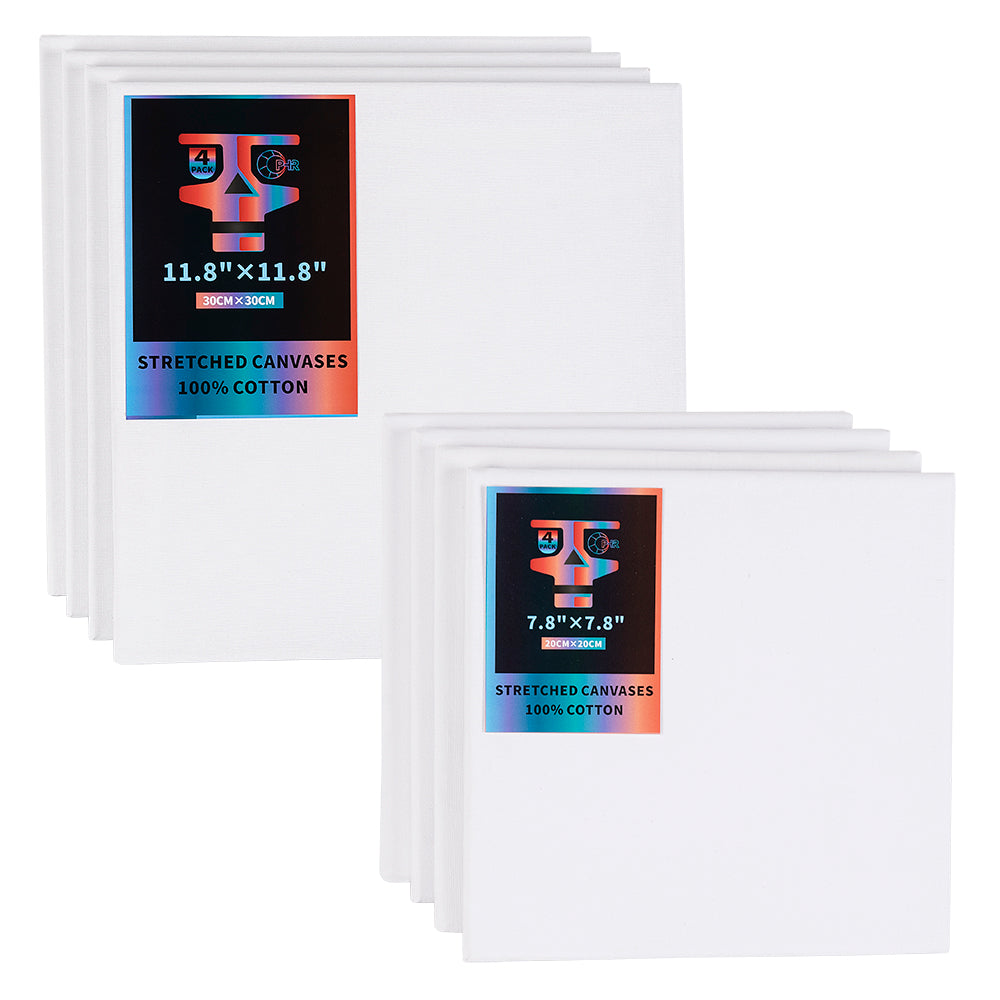 OPHIR 4X Stretched Cotton Canvas Boards Square Canvases for Oil Acrylic Painting