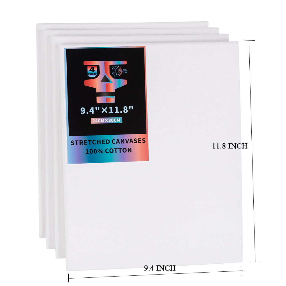 OPHIR Pack of 4 Stretched Cotton Canvas Boards Rectangular Canvases for Art Painting