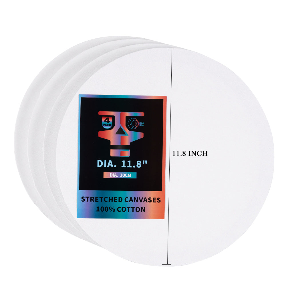 OPHIR 4x Stretched Cotton Canvas Boards Round Shape 9.8" 11.8" for Art Painting
