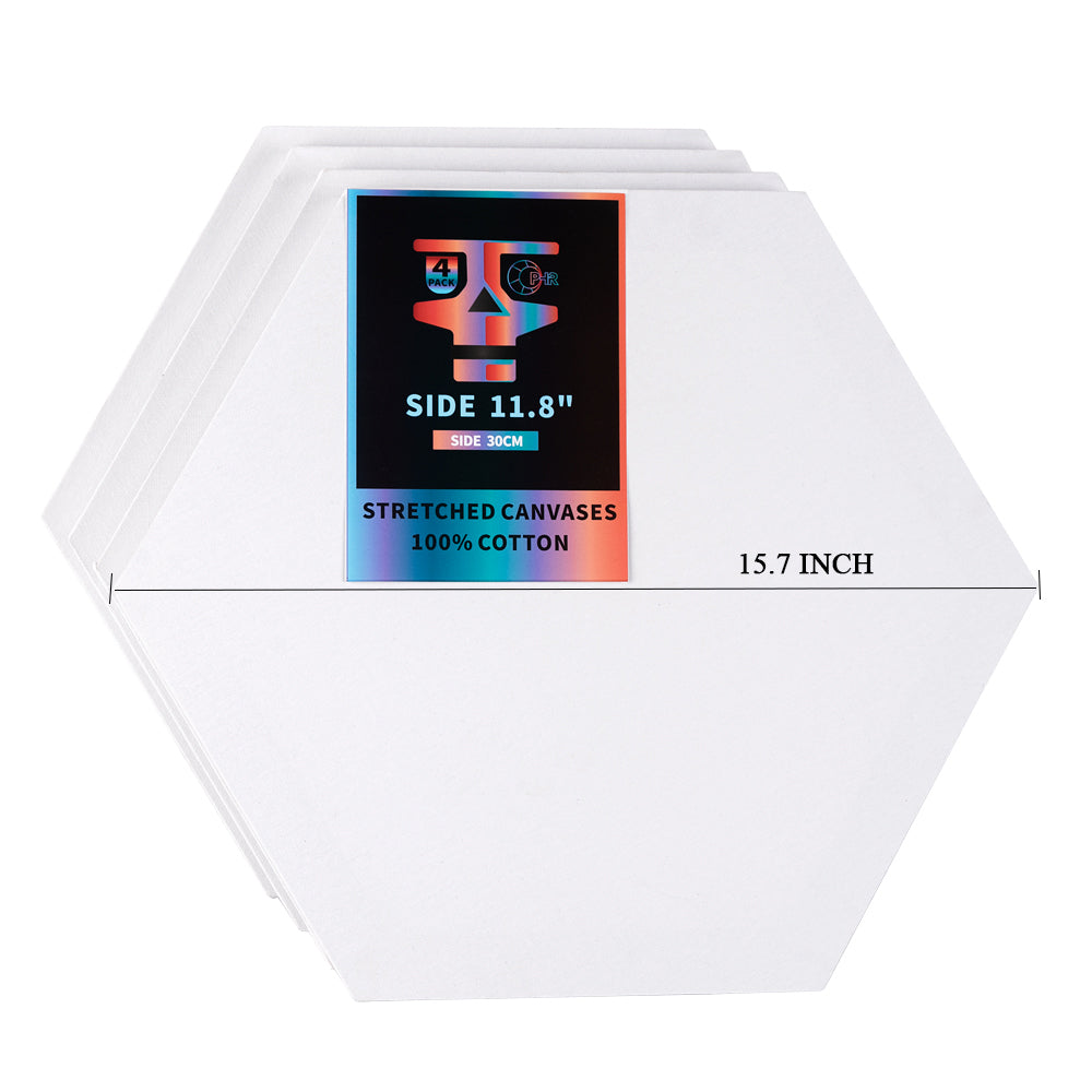 OPHIR 4X Hexagon Stretched Cotton Canvas Boards for Art Painting, Oil Acrylic Painting Canvases