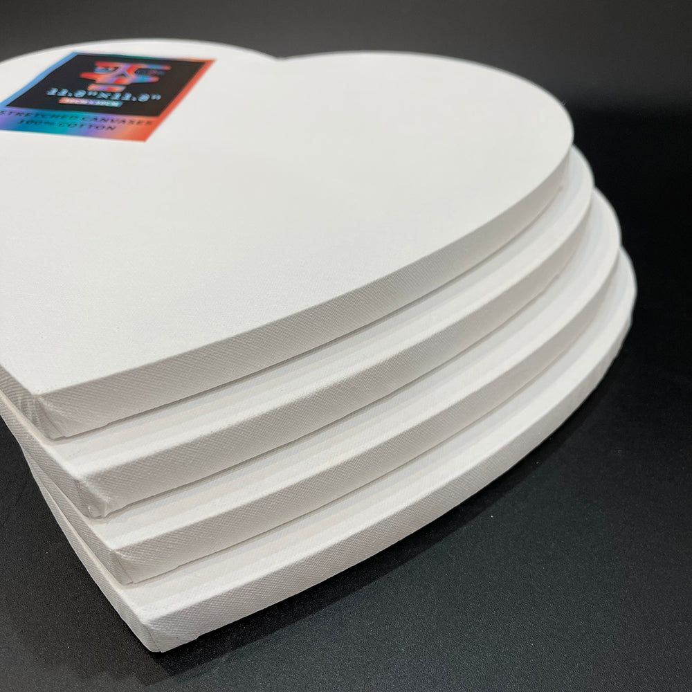 OPHIR Stretched Painting Art Canvas Boards of Heart Shape, Blank Cotton Canvases for Oil Acrylic Paintings, Pack of 4