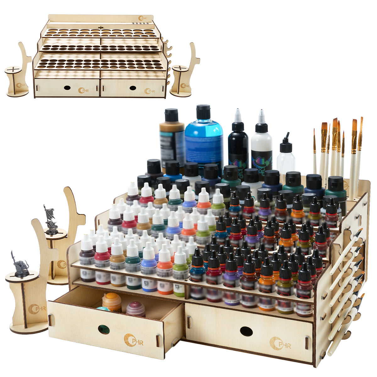 OPHIR Paint Storage Rack Compatible for Vallejo Paint, Wooden Miniature Paint Holder Organizer for Acrylic Miniature Paint Set