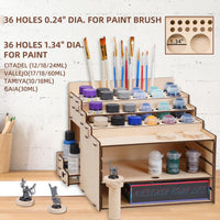 OPHIR Wooden Paint Holder, Miniature Paint Storage Rack with 36 Holes of Citadel Paints and 36 Holes of Paint Brushes, A Model Pieces Shelf for Gundam Model, Multi Layer Adjustable Large Storage Space