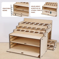 OPHIR Wooden Paint Holder, Miniature Paint Storage Rack with 36 Holes of Citadel Paints and 36 Holes of Paint Brushes, A Model Pieces Shelf for Gundam Model, Multi Layer Adjustable Large Storage Space