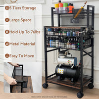 OPHIR 5 Tiers Art Cart, Airbrush Paint Storage Cart with 2 Air Brush Holders for Airbrush Compressor Kit