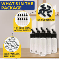 OPHIR 10X Dual-Action Siphon Bottle with Rubber Caps & Stainless Steel Balls Plastic Bottle Jars for Most of Down-Pot Airbrushes