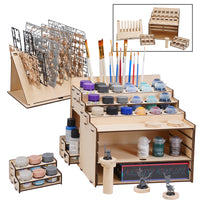 OPHIR Wooden Paint Holder, Miniature Paint Storage Rack with 36 Holes of Citadel Paints and 36 Holes of Paint Brushes, A Model Pieces Shelf for Gundam Model, Multi Layer Adjustable Large Storage Space