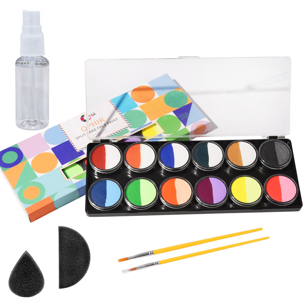 Double Split Cakes Face Paint Palette, Rainbow Body Painting Tools Set 5.14OZ
