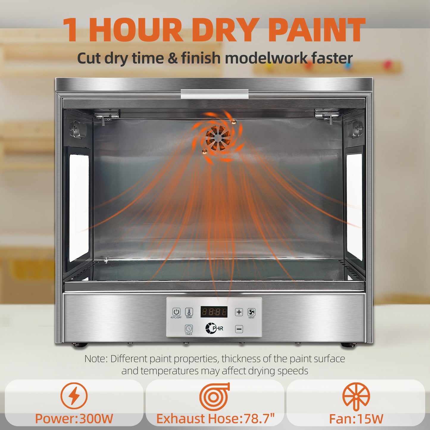 OPHIR Airbrush Drybooth, 300W DIY Model Paint Dryer, Stainless Steels Painting Drying Booth for Primer, Acrylic Paint, Oil Paint, Varnish