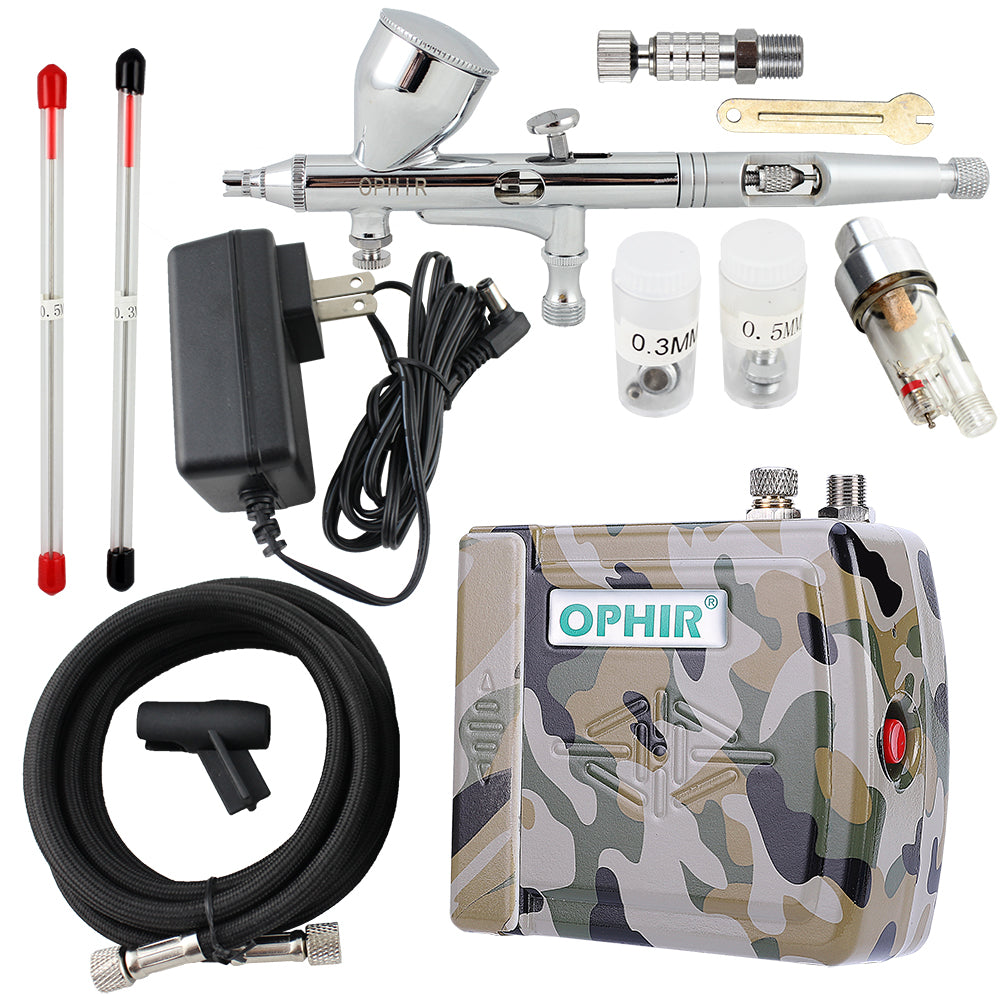 OPHIR 100V-240V Mini Air Airbrush Compressor Kit 3 Tips Dual-Action Airbrush for Model Crafts Painting Cake Decoration