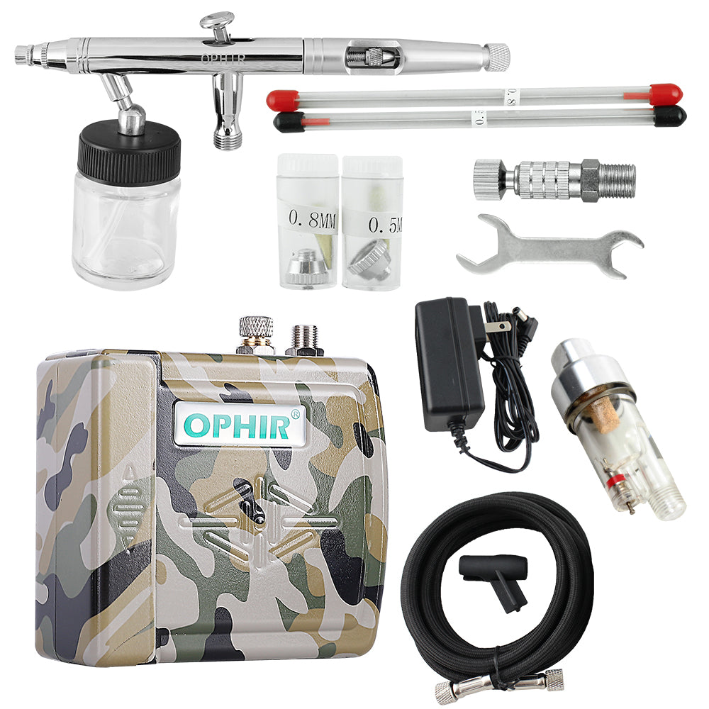 OPHIR 0.3mm 0.5mm 0.8mm Airbrush Kit 12V DC Mini Air Compressor for Crafts Cake Decoration Hobby Painting
