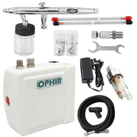 OPHIR 0.3mm 0.5mm 0.8mm Airbrush Kit 12V DC Mini Air Compressor for Crafts Cake Decoration Hobby Painting