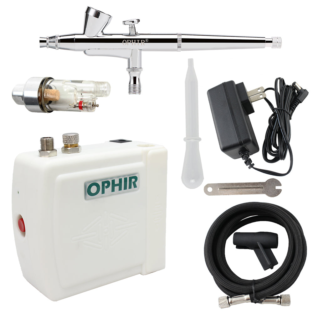 OPHIR Airbrush Compressor Kit 0.2mm Dual-Action Airbrush for Nail Art Makeup Beauty