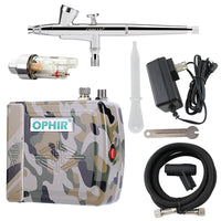 OPHIR Airbrush Compressor Kit 0.2mm Dual-Action Airbrush for Nail Art Makeup Beauty