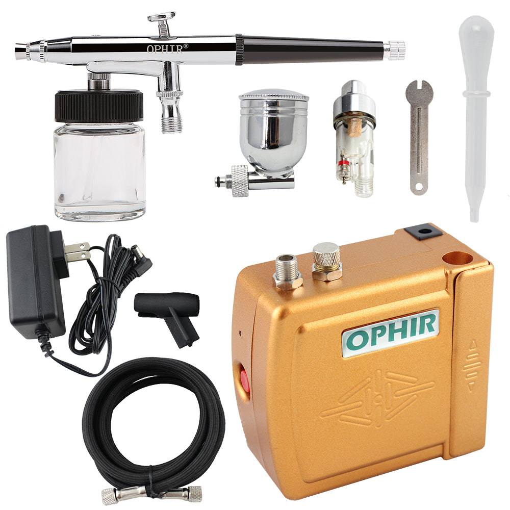 OPHIR Dual Action Airbrush 0.3mm Airbrush Spray Paint Mini Air Compressor for Temporary Tattoo Body Painting Model Painting