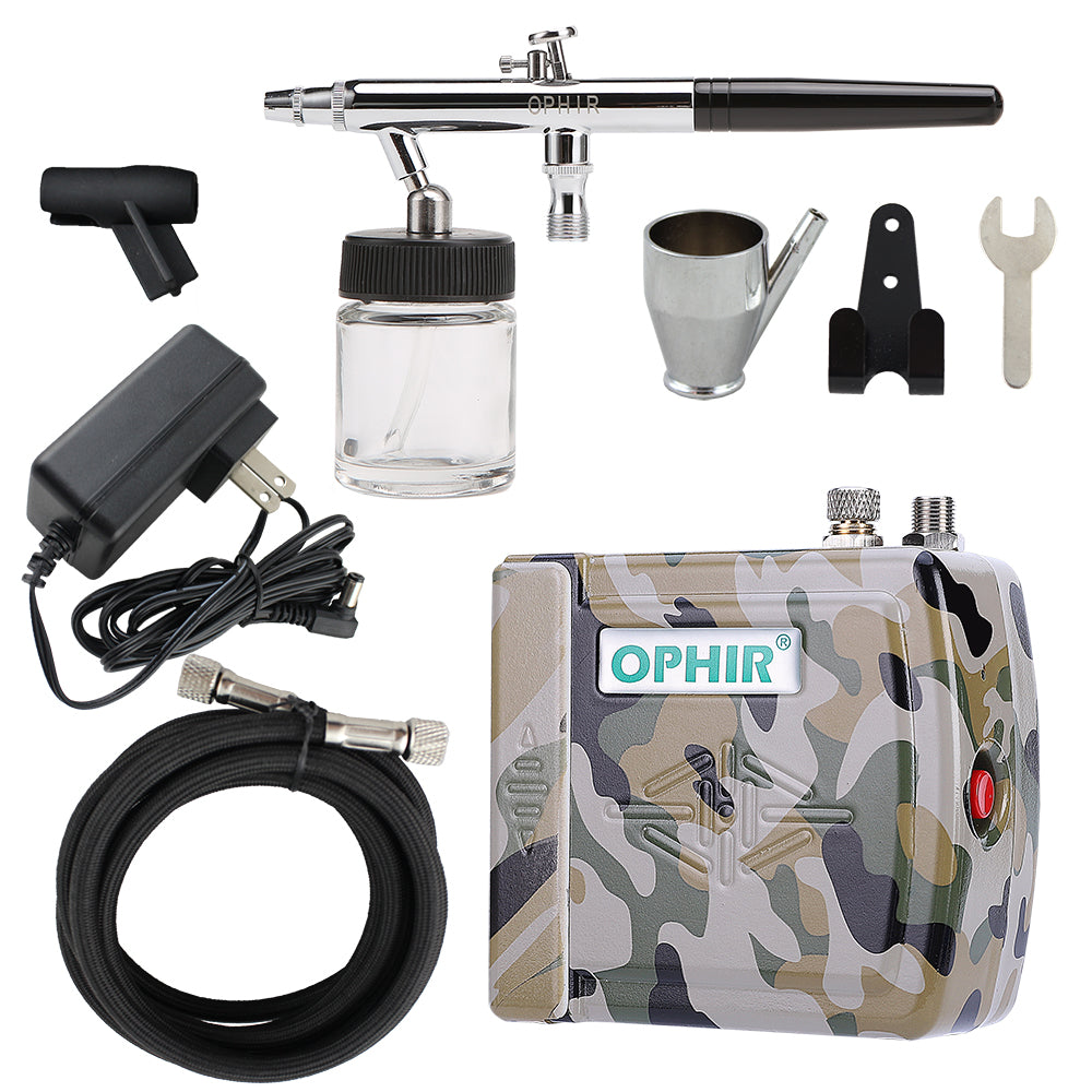 OPHIR 0.35mm Nozzle Dual-Action Airbrush Kit 12V DC Mini Airbrush Compressor for Hobby Model Painting Temporary Tattoo Body Art