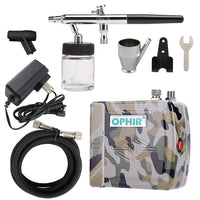 OPHIR 0.35mm Nozzle Dual-Action Airbrush Kit 12V DC Mini Airbrush Compressor for Hobby Model Painting Temporary Tattoo Body Art
