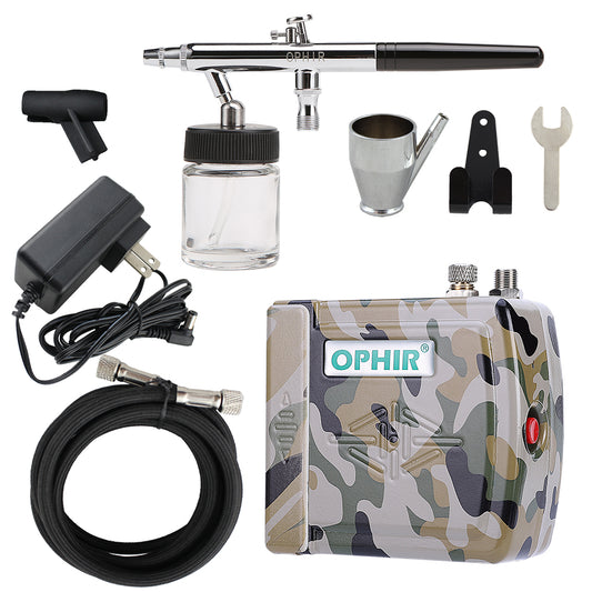 OPHIR 0.35mm Nozzle Dual-Action Airbrush Kit 12V DC Mini Airbrush Compressor for Hobby Model Painting Temporary Tattoo Body Art