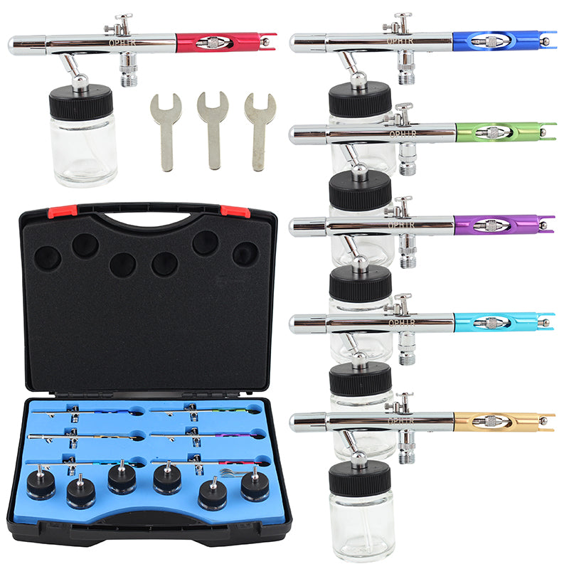 OPHIR Dual-Action Airbrush 0.35mm Nozzle Kit Including 6 Pcs of Different Colour Airbrush for Model Hobby Body