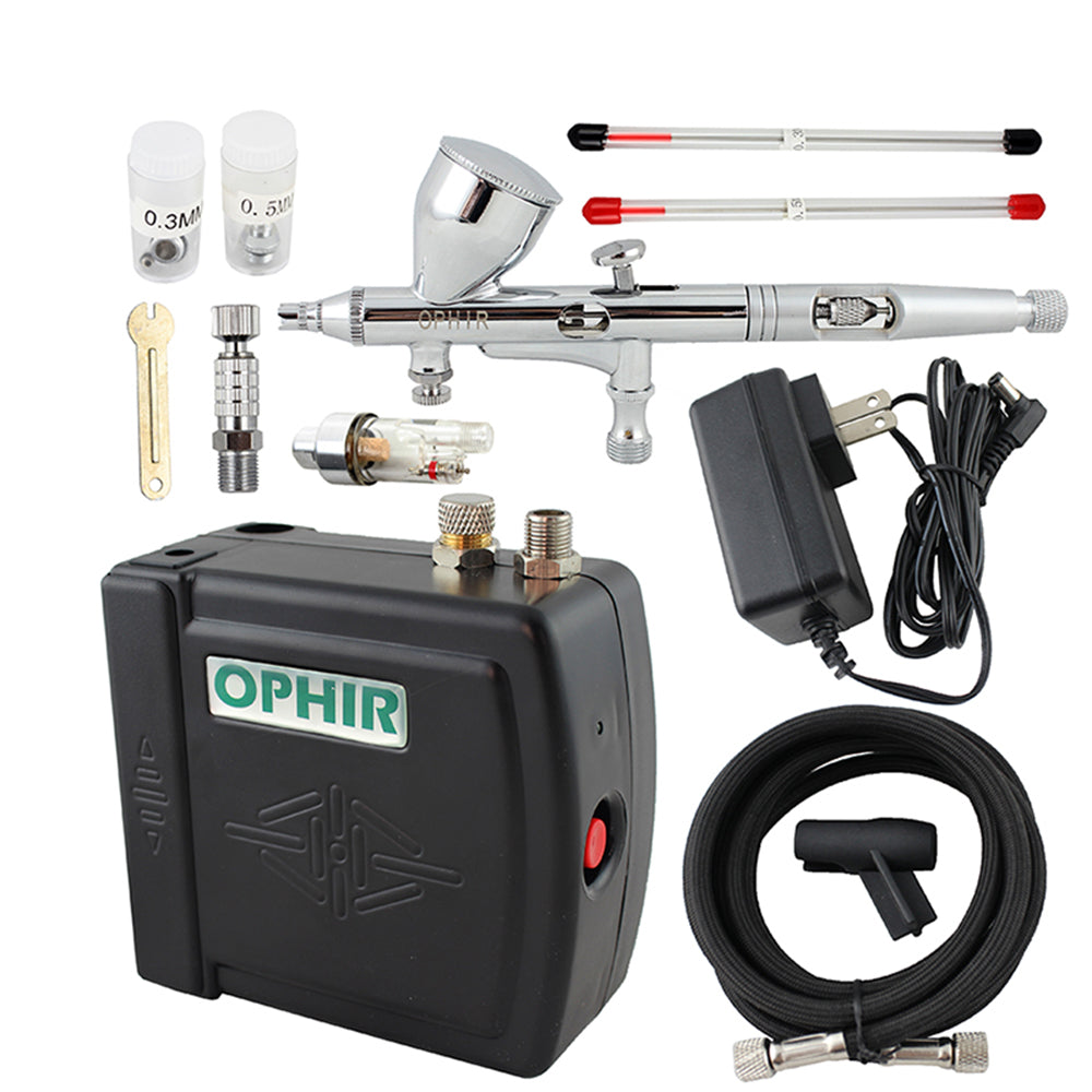 OPHIR 100V-240V Mini Air Airbrush Compressor Kit 3 Tips Dual-Action Airbrush for Model Crafts Painting Cake Decoration