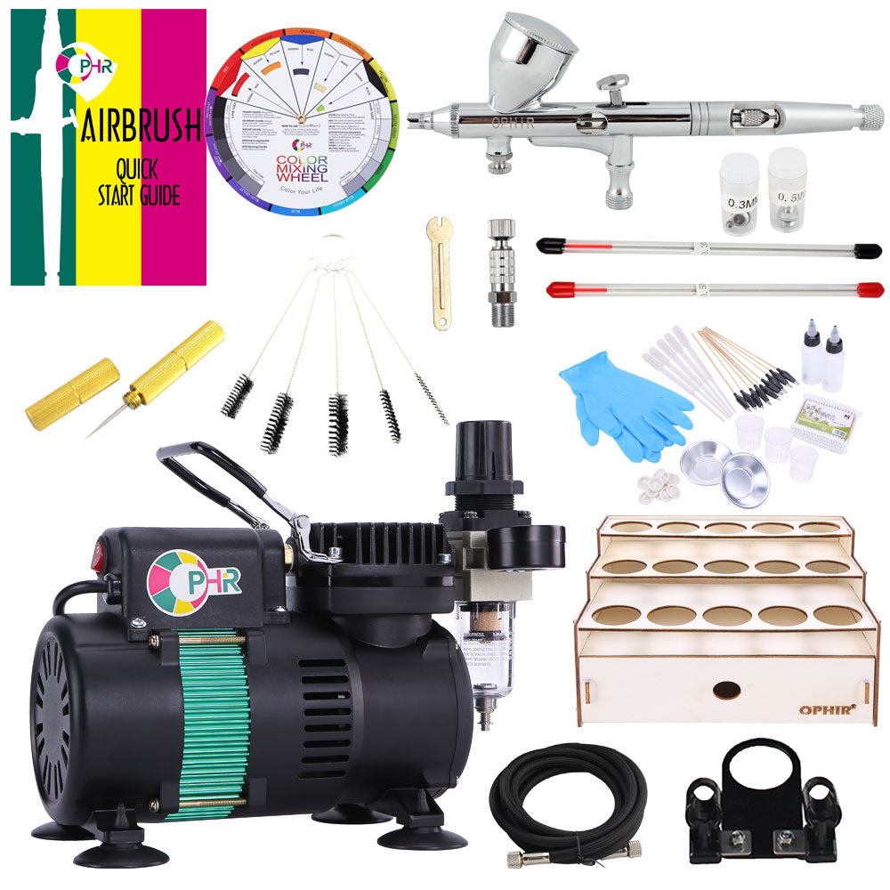 OPHIR Pro Airbrush Compressor Kit with 3 Nozzles Airbrush Set Airbrush Cleaning Tool for Model Car Handmade Work Painting