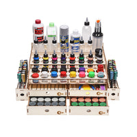 OPHIR Wooden Paint Rack Pigment Inks Storage Organizer with 32 Bottle Holes, 36 Marker Pen Cases, 4 Cabinet Drawers