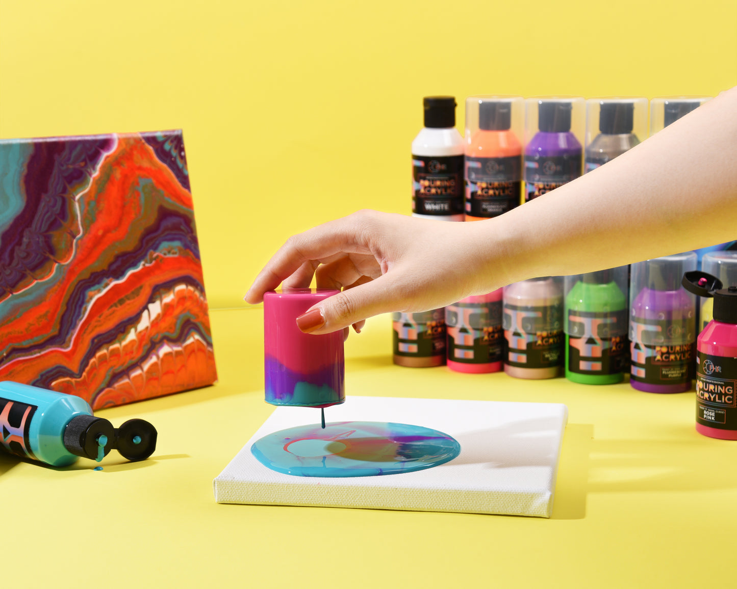 OPHIR 36 Colors Professional Acrylic Pouring Paint Set, 40 Bottles Set, High Flow Acrylic Paint for Canvas, Wood, Glass, Paper, Tile, Stones 3.8OZ/Bottles