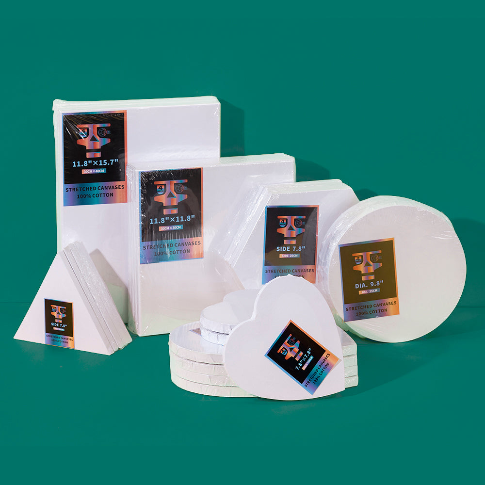 OPHIR 4x Stretched Cotton Canvas Boards Round Shape 9.8" 11.8" for Art Painting