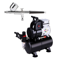 OPHIR Single Cylinder Piston Air Compressor with Air Tank & Extra Cooling Fan 0.3mm Airbrush Kit For Tattoo Model Craft Wall Painting 86PSI