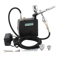 OPHIR 12V DC Portable Mini Air Dual-Action Airbrush Compressor Kit 0.5mm Nozzle for Cake Tattoo Model Hobby Painting
