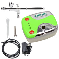 OPHIR Portable Nail Spray Gun Tool Green 12V DC  0.2mm Dual-Action Airbrush Kit Compressor for Makeup Model Temporary Tattoo Panit