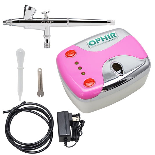 OPHIR Portable Nail Spray Gun Tool Green 12V DC  0.2mm Dual-Action Airbrush Kit Compressor for Makeup Model Temporary Tattoo Panit