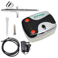 OPHIR Portable 12V DC Mini Air Compressor Kit with Dual Action Airbrush for Body Painting Nail Art Baking Car Model Spray Gun Set