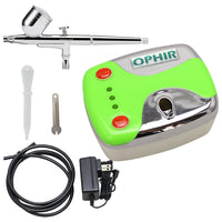 OPHIR Portable 12V DC Mini Air Compressor Kit with Dual Action Airbrush for Body Painting Nail Art Baking Car Model Spray Gun Set