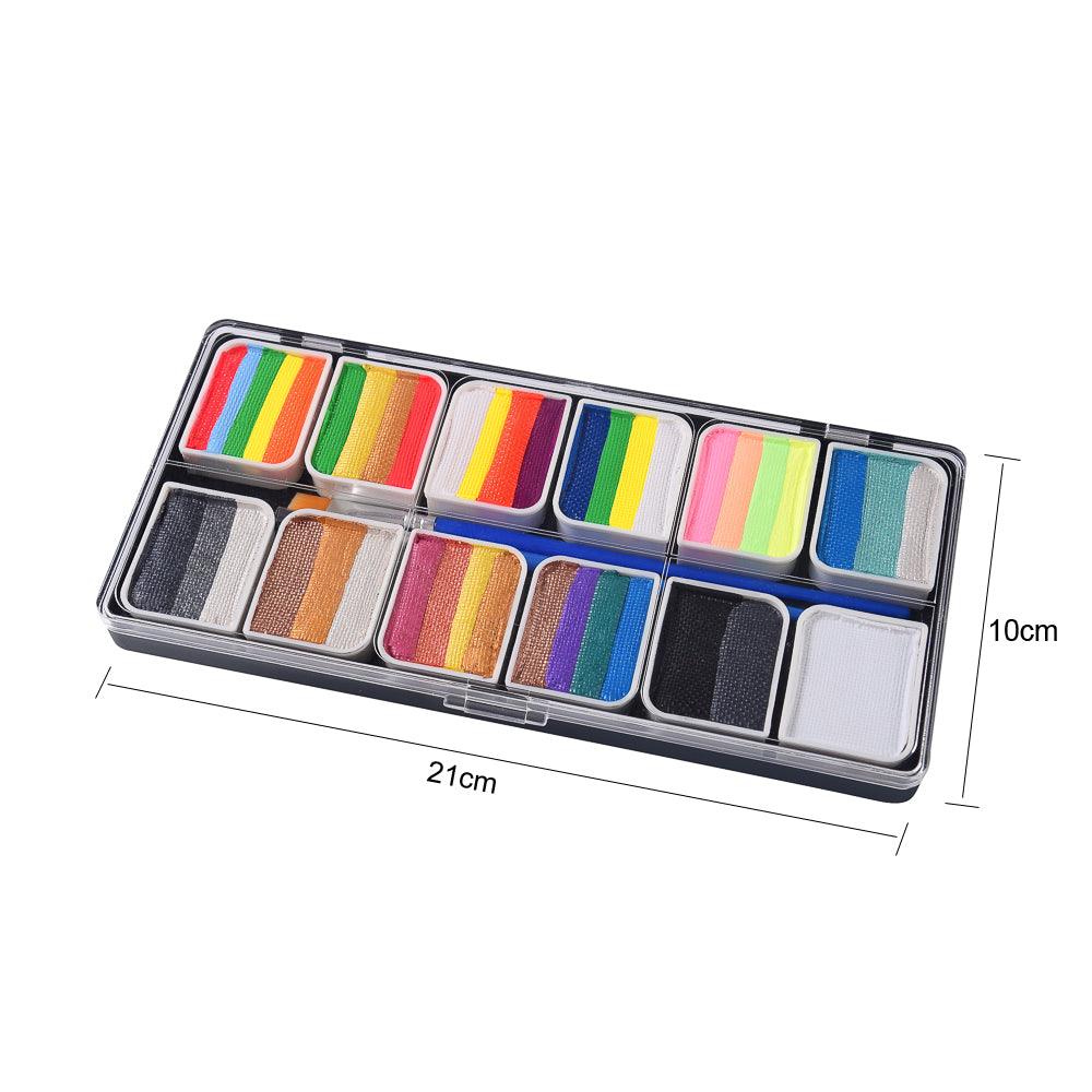 OPHIR Rainbow Face Painting Kit for Kids, Body Art Paint Palette with 2 Brushes Includes Matt, Pearly, Neon Colors 144g