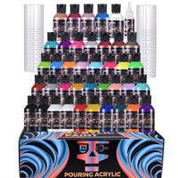 OPHIR 36 Colors Professional Acrylic Pouring Paint Set, 40 Bottles Set, High Flow Acrylic Paint for Canvas, Wood, Glass, Paper, Tile, Stones 3.8OZ/Bottles